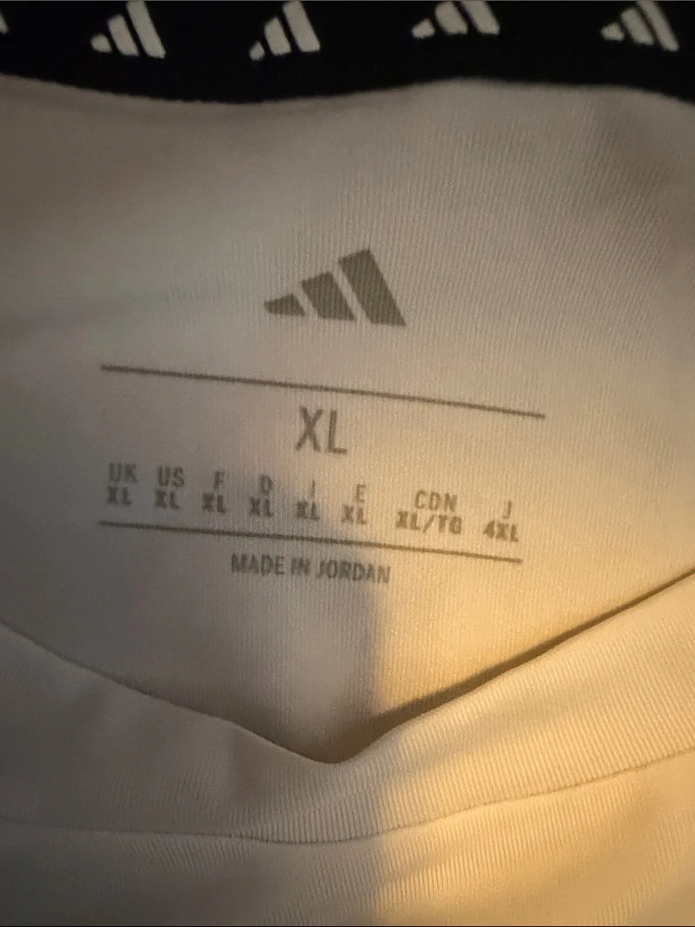adidas White Short Sleeve Athletic Tee with Black Shoulder Stripes